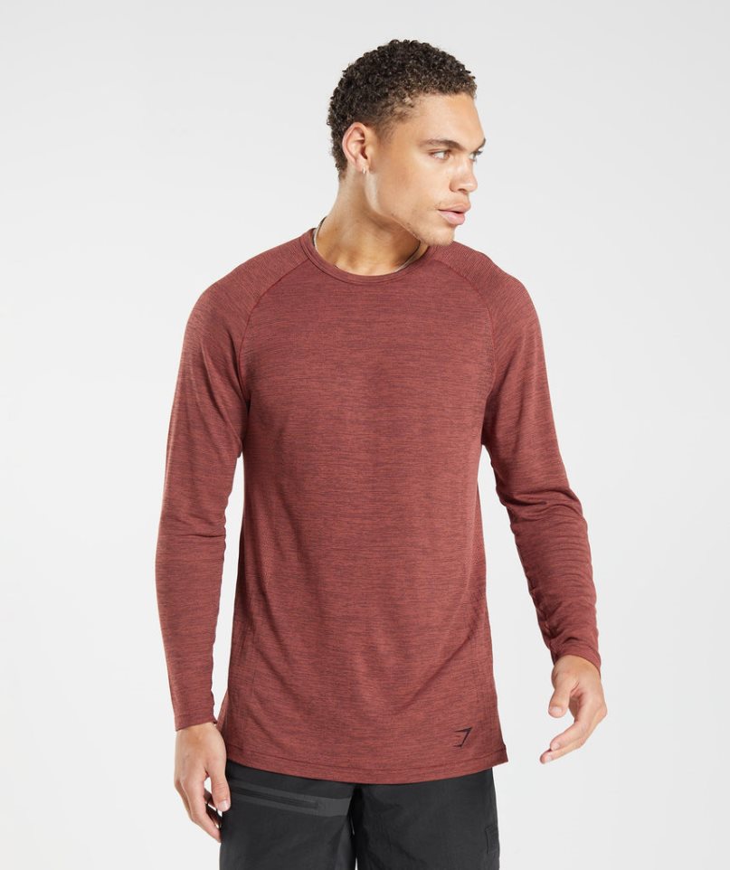 Men\'s Gymshark Retake Seamless Long Sleeve T-Shirts Brown | CA 7561N8